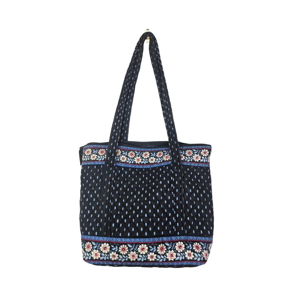 Vintage Y2K Vera Bradley Quilted Cotton Tote Bag Retired Alpine Black Floral - Picture 3 of 5